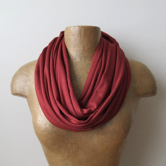 brick red infinity scarf by ecoshag