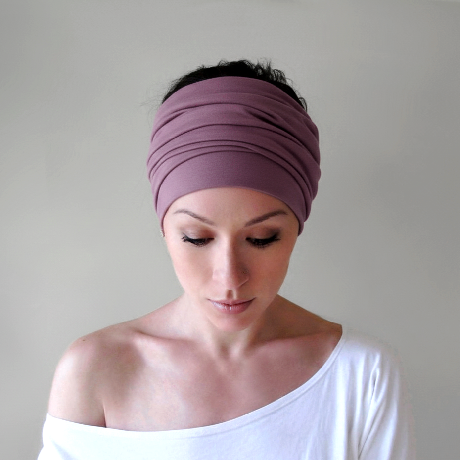 woman wearing a mauve head wrap by ecoshag