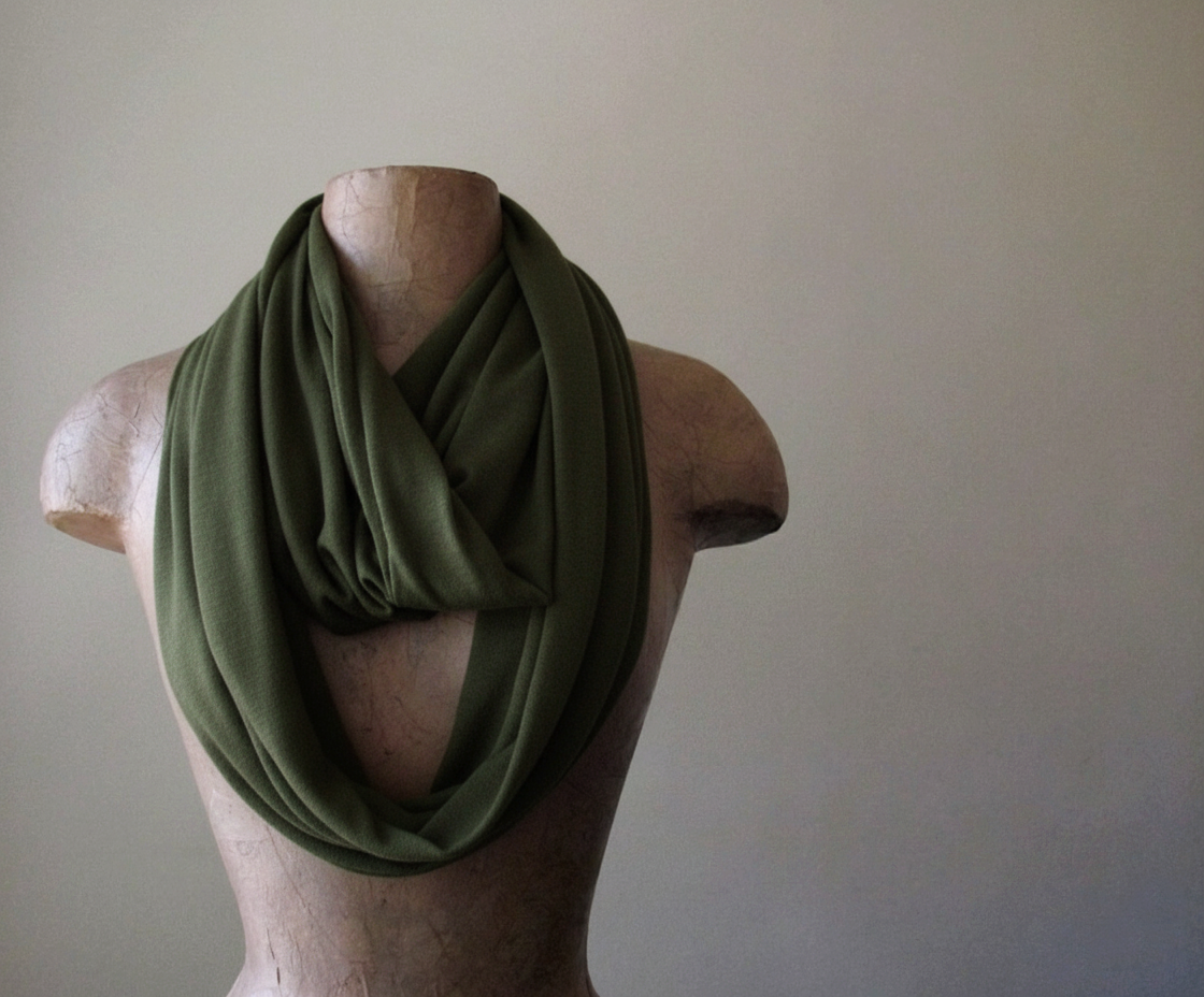 olive green infinity scarf by ecoshag