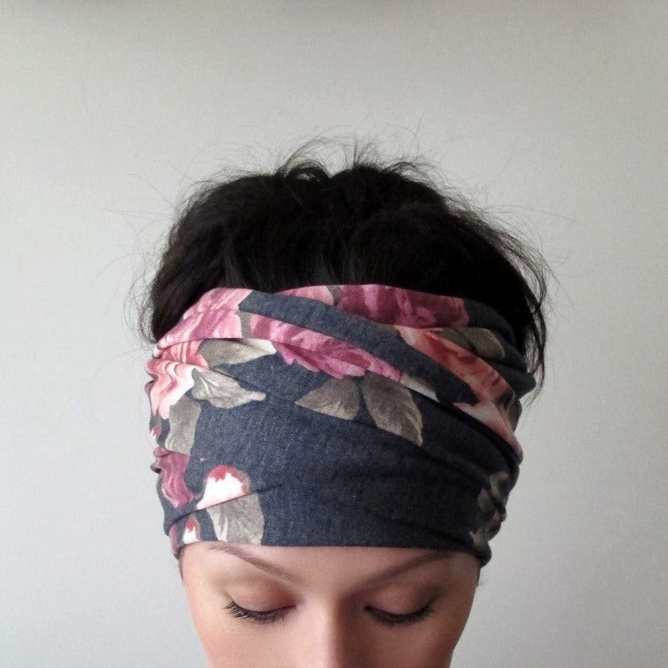 GRAY FLORAL Head Scarf