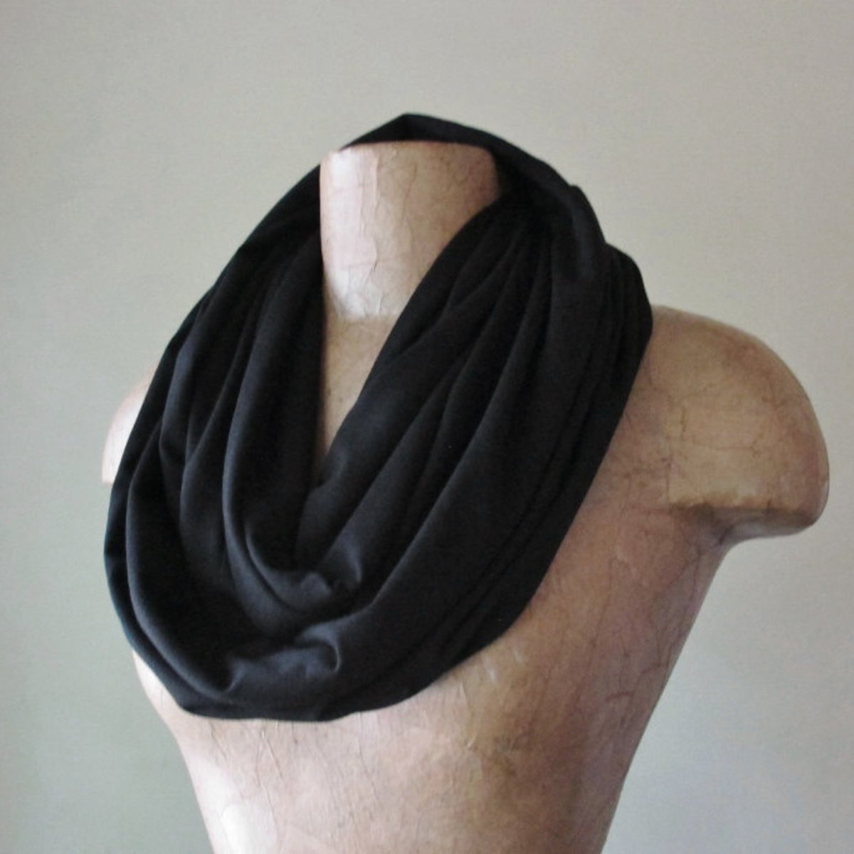 Ecoshag Basic Black Infinity Scarf, Handmade Loop Scarf