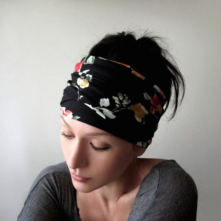 black floral ecoshag head scarf