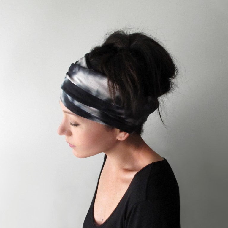 black and white tie dye head scarf