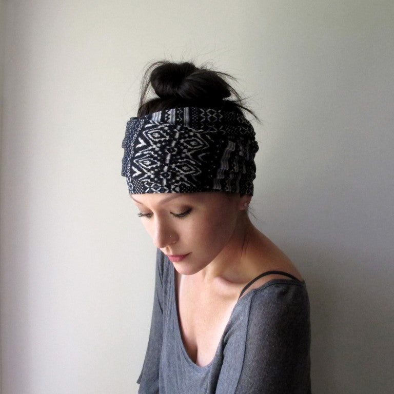 fair isle black and white ecoshag headscarf