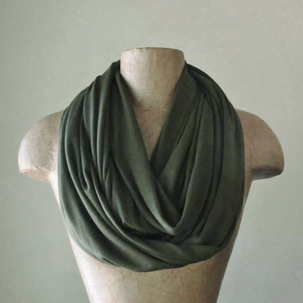 olive drab ecoshag jersey knit infinity scarf
