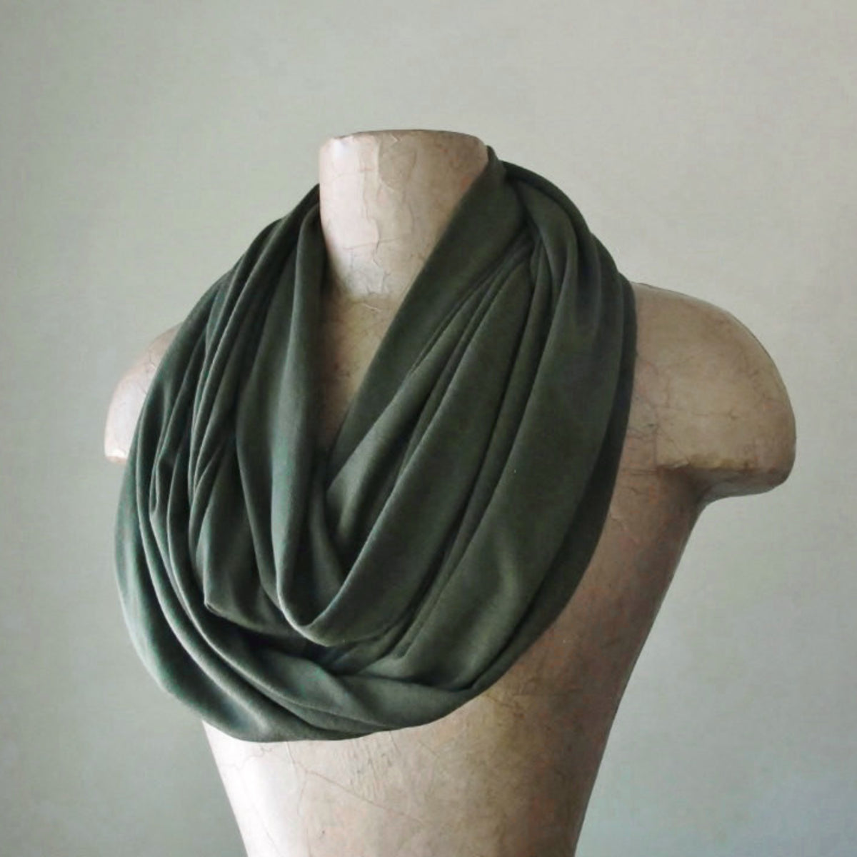 olive drab ecoshag jersey knit infinity scarf