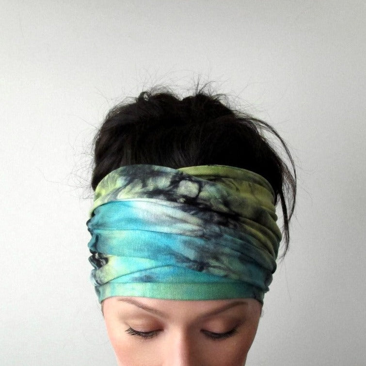 sea green tie dye head scarf ecoshag