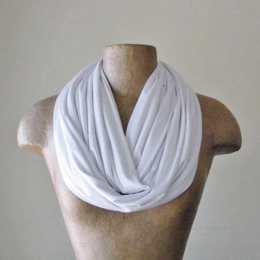 white ecoshag jersey knit infinity scarf