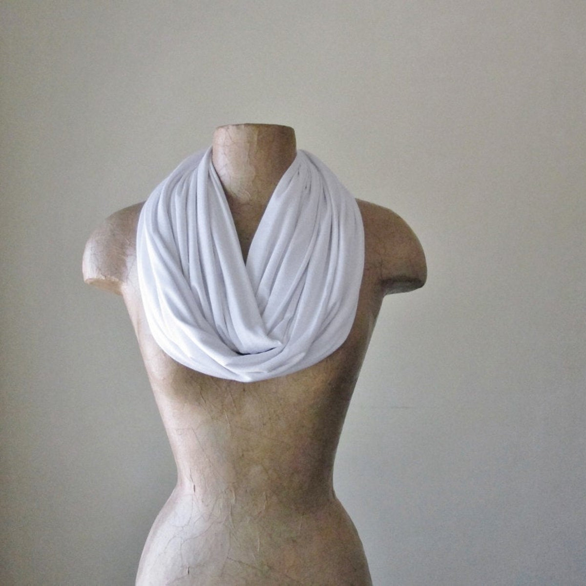lightweight white ecoshag jersey knit infinity scarf