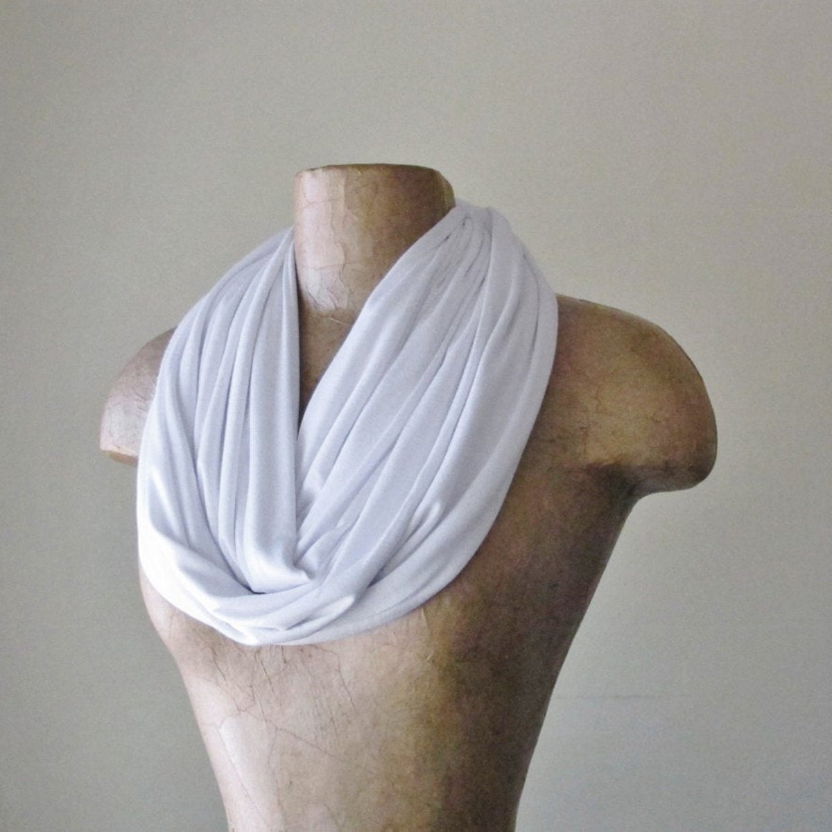 white ecoshag jersey knit infinity scarves